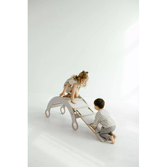 Altalena Montessori in legno con scivolo/scala M - bianca