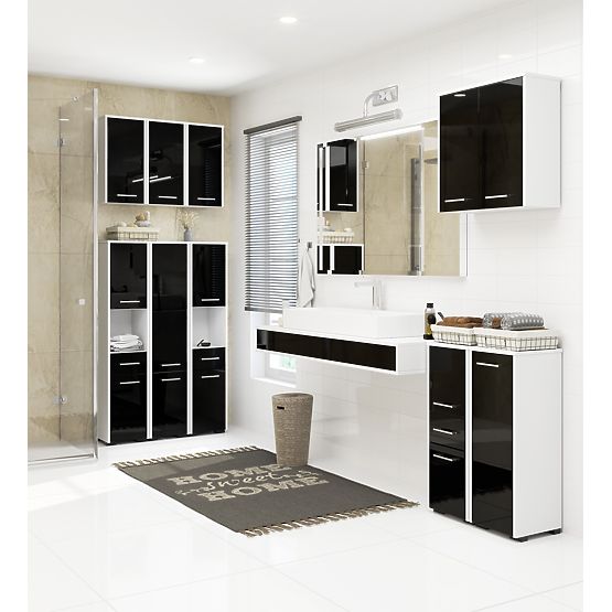 ARMADIETTO BAGNO FIN COLONNA 30 2D 1SZ 85cm PK NERO LUCIDO