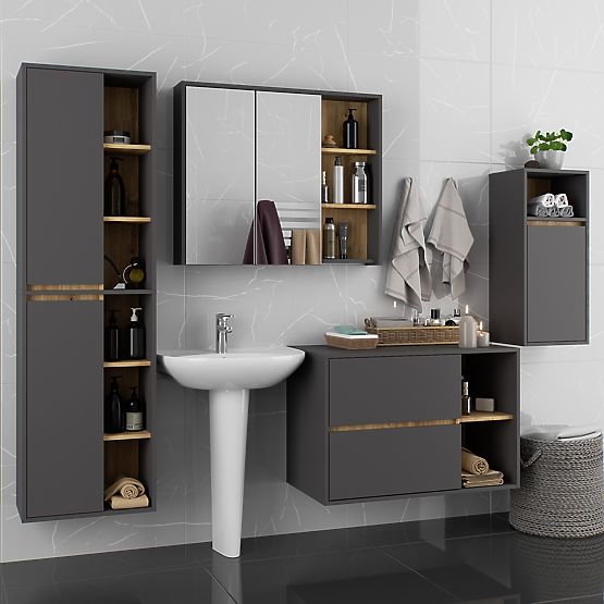 ARMADIETTO DA BAGNO SOSPESO VAMI W35 1D 1W GRAFITE GRIGIO / ROVERE ARTIGIANO
