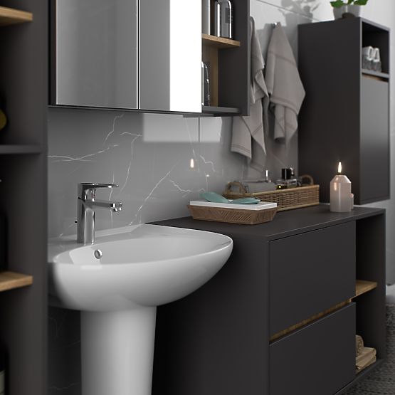 ARMADIETTO DA BAGNO SOSPESO VAMI W35 1D 1W GRAFITE GRIGIO / ROVERE ARTIGIANO