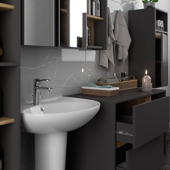 ARMADIETTO DA BAGNO SOSPESO VAMI W35 1D 1W GRAFITE GRIGIO / ROVERE ARTIGIANO