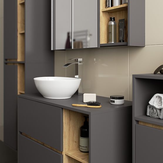 ARMADIETTO DA BAGNO SOSPESO VAMI W35 1D 1W GRAFITE GRIGIO / ROVERE ARTIGIANO