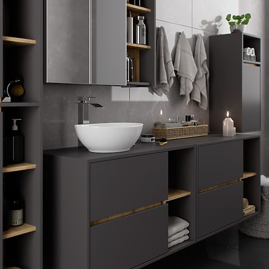 ARMADIETTO DA BAGNO SOSPESO VAMI W35 1D 1W GRAFITE GRIGIO / ROVERE ARTIGIANO