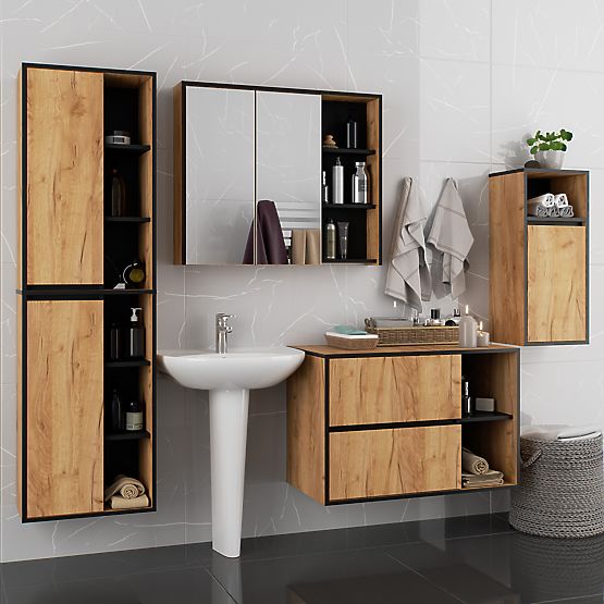 ARMADIETTO DA BAGNO SOSPESO VAMI W35 1D 1W ROVERE CRAFT / NERO