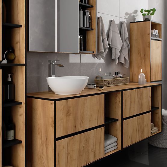 ARMADIETTO DA BAGNO SOSPESO VAMI W35 1D 1W ROVERE CRAFT / NERO