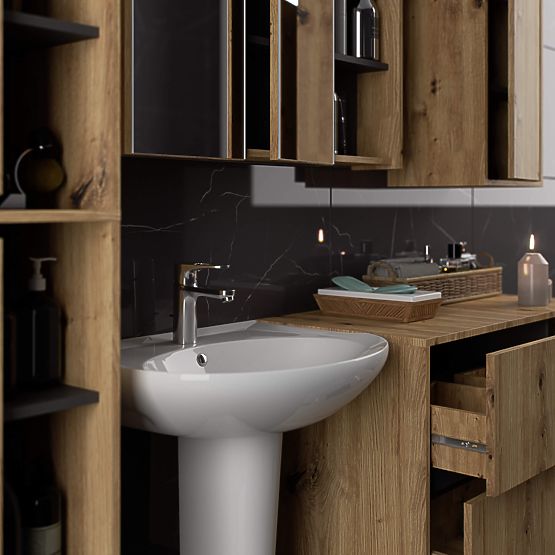 ARMADIETTO DA BAGNO SOSPESO VAMI W50 2D 6P ROVERE ARTIGIANO / GRIGIO GRAFITE