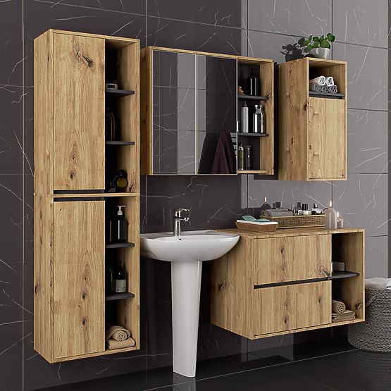 ARMADIETTO DA BAGNO SOSPESO VAMI W50 2D 6P ROVERE ARTIGIANO / GRIGIO GRAFITE