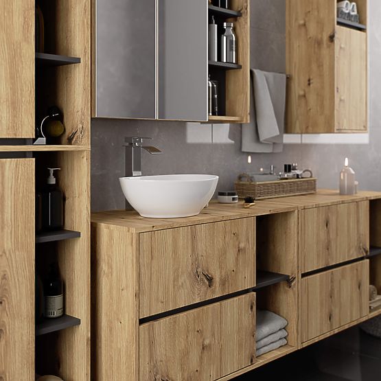 ARMADIETTO DA BAGNO SOSPESO VAMI W50 2D 6P ROVERE ARTIGIANO / GRIGIO GRAFITE