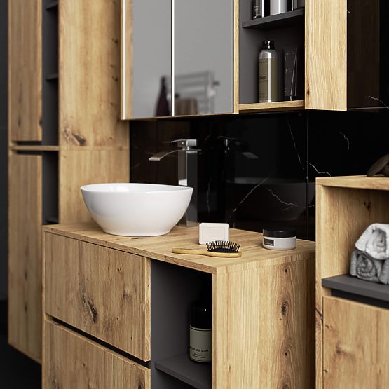 ARMADIETTO DA BAGNO SOSPESO VAMI W50 2D 6P ROVERE ARTIGIANO / GRIGIO GRAFITE