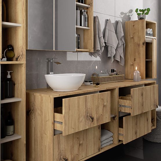 ARMADIETTO DA BAGNO SOTTO IL LAVABO CON FORI VAMI W90 UM 2SZ 2P ROVERE ARTIGIANO / CASHMERE