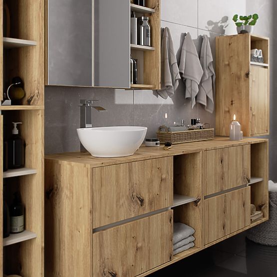 ARMADIETTO DA BAGNO SOTTO IL LAVABO CON FORI VAMI W90 UM 2SZ 2P ROVERE ARTIGIANO / CASHMERE