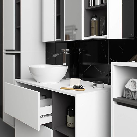 ARMADIETTO DA BAGNO SOTTO LAVABO CON FORI VAMI W90 UM 2SZ 2P BIANCO / GRIGIO GRAFITE