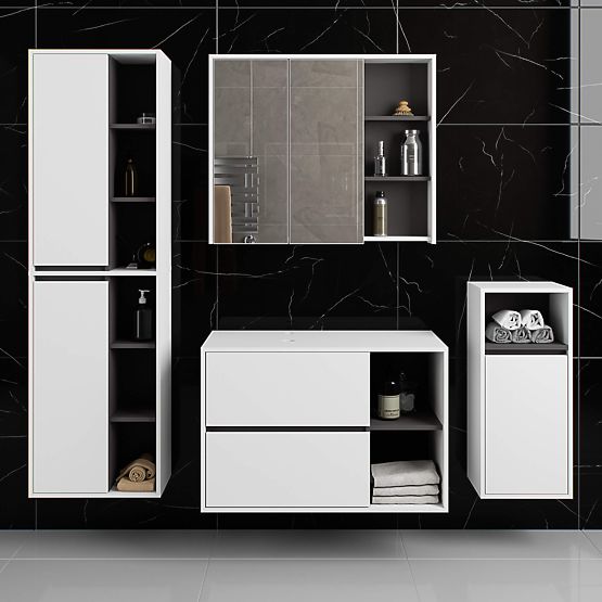 ARMADIETTO DA BAGNO SOTTO LAVABO CON FORI VAMI W90 UM 2SZ 2P BIANCO / GRIGIO GRAFITE