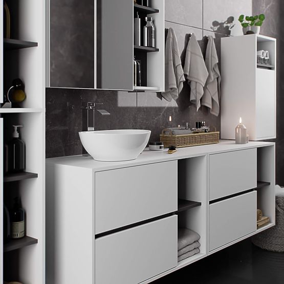 ARMADIETTO DA BAGNO SOTTO LAVABO CON FORI VAMI W90 UM 2SZ 2P BIANCO / GRIGIO GRAFITE
