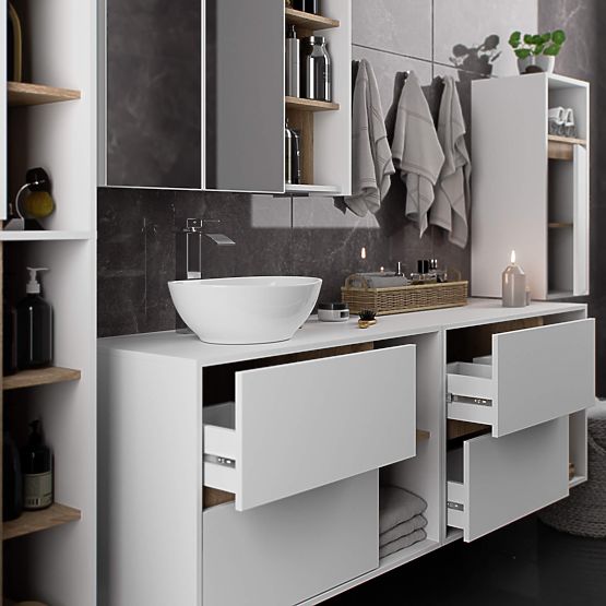 ARMADIETTO DA BAGNO SOTTO LAVABO CON FORI VAMI W90 UM 2SZ 2P BIANCO / ROVERE SONOMA