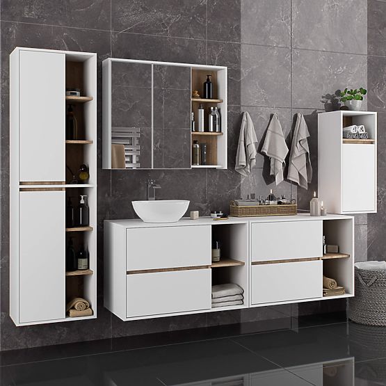 ARMADIETTO DA BAGNO SOTTO LAVABO CON FORI VAMI W90 UM 2SZ 2P BIANCO / ROVERE SONOMA