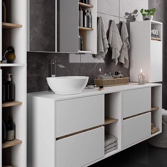 ARMADIETTO DA BAGNO SOTTO LAVABO CON FORI VAMI W90 UM 2SZ 2P BIANCO / ROVERE SONOMA
