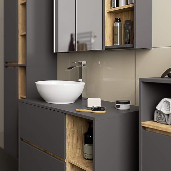 ARMADIETTO DA BAGNO SOTTO LAVABO CON FORI VAMI W90 UM 2SZ 2P GRAFITE GRIGIO / ROVERE ARTIGIANO