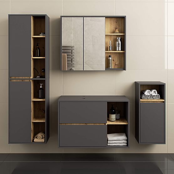 ARMADIETTO DA BAGNO SOTTO LAVABO CON FORI VAMI W90 UM 2SZ 2P GRAFITE GRIGIO / ROVERE ARTIGIANO