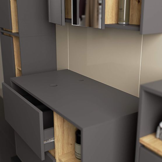 ARMADIETTO DA BAGNO SOTTO LAVABO CON FORI VAMI W90 UM 2SZ 2P GRAFITE GRIGIO / ROVERE ARTIGIANO