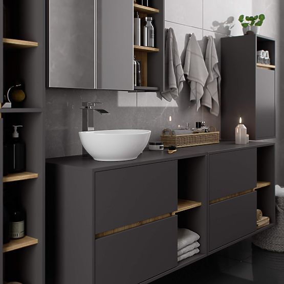 ARMADIETTO DA BAGNO SOTTO LAVABO CON FORI VAMI W90 UM 2SZ 2P GRAFITE GRIGIO / ROVERE ARTIGIANO