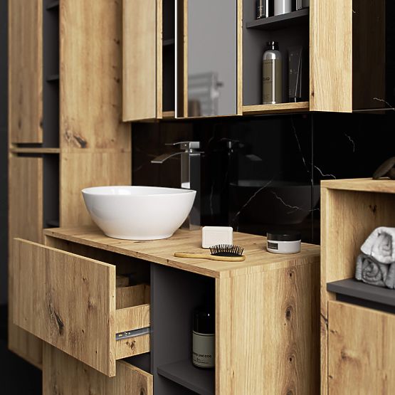 ARMADIETTO DA BAGNO SOTTO LAVABO CON FORI VAMI W90 UM 2SZ 2P ROVERE ARTIGIANO / GRIGIO GRAFITE