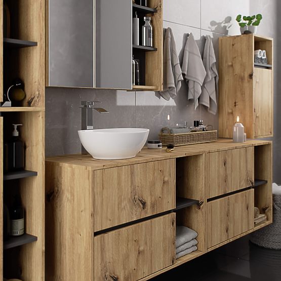 ARMADIETTO DA BAGNO SOTTO LAVABO CON FORI VAMI W90 UM 2SZ 2P ROVERE ARTIGIANO / GRIGIO GRAFITE