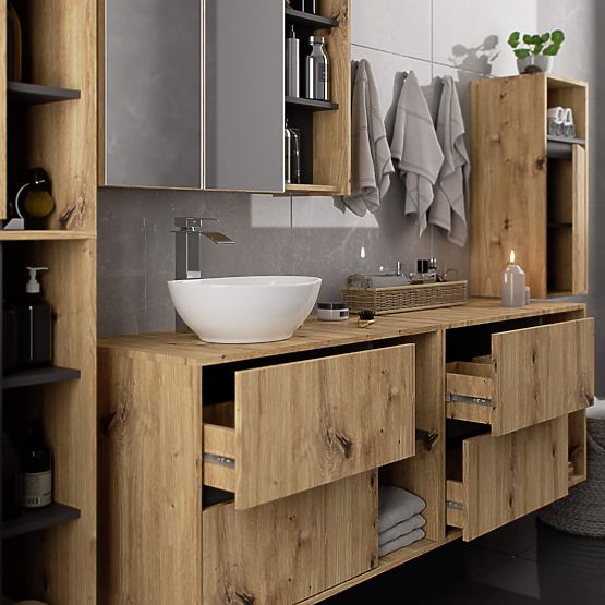 ARMADIETTO DA BAGNO SOTTO LAVABO CON FORI VAMI W90 UM 2SZ 2P ROVERE ARTIGIANO / GRIGIO GRAFITE