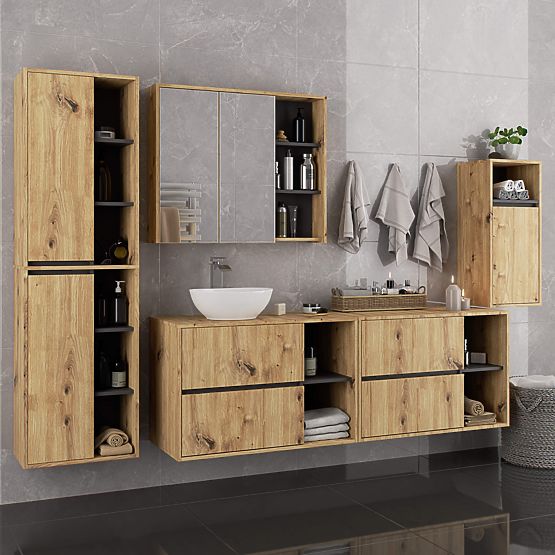 ARMADIETTO DA BAGNO SOTTO LAVABO CON FORI VAMI W90 UM 2SZ 2P ROVERE ARTIGIANO / GRIGIO GRAFITE