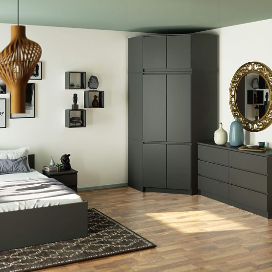 ARMADIO ANGOLARE CON SOPRALZO S100 GRIGIO GRAFITE