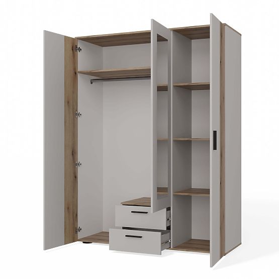 ARMADIO AVA 150 CM SPECCHIO 2 CASSETTI FRONTALE SCANALATO ROVERE EVOKE BEIGE CASHMERE