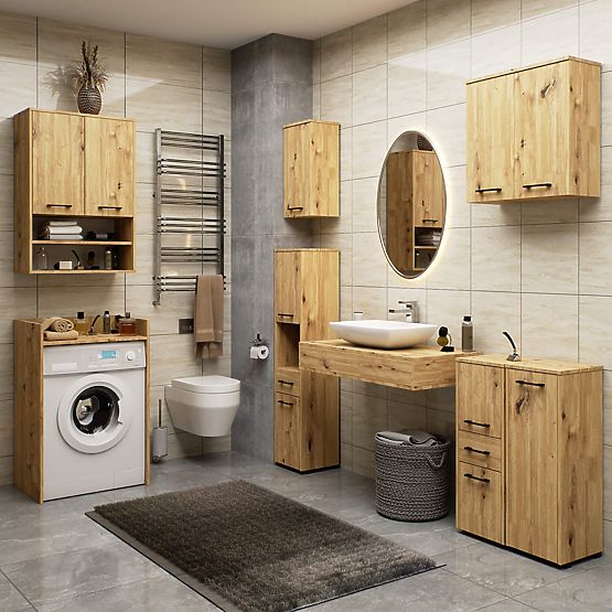 ARMADIO DA BAGNO FIN COLONNA 30 2D 1SZ 85cm PK ROVERE ARTIGIANO