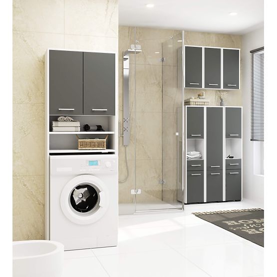 Armadio da bagno FIN sopra la lavatrice - bianco-grafite grigio - 2 ante