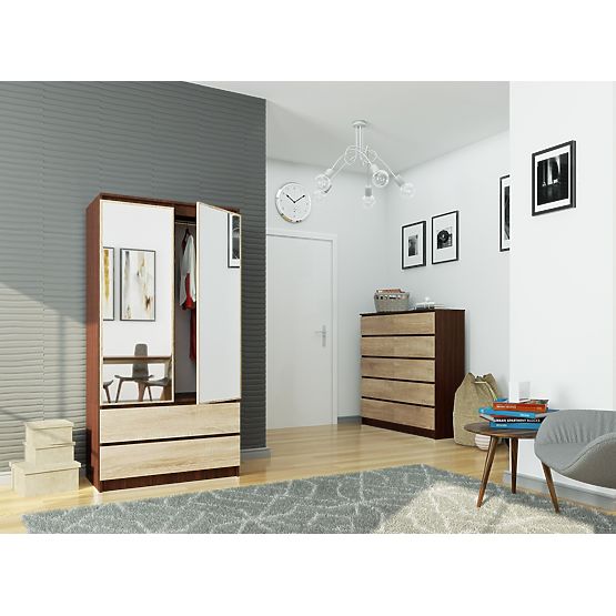 ARMADIO S 90 cm 2 PORTE 2 CASSETTI 2 SPECCHI PK WENGE / SONOMA