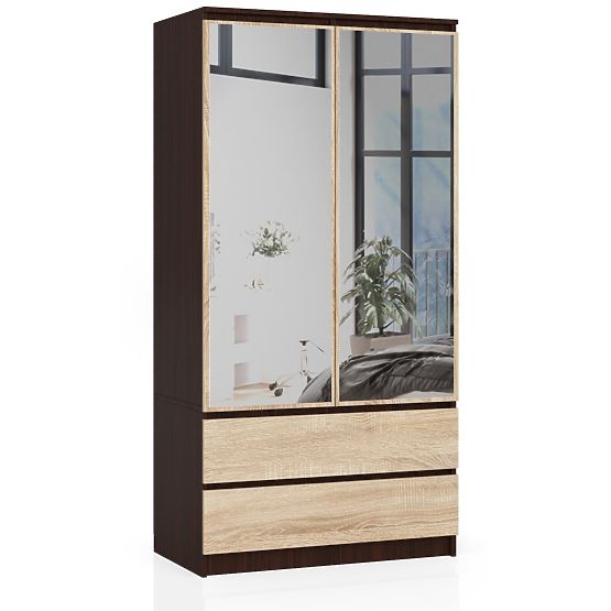 ARMADIO S 90 cm 2 PORTE 2 CASSETTI 2 SPECCHI PK WENGE / SONOMA