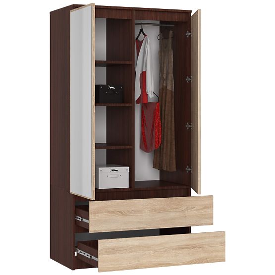 ARMADIO S 90 cm 2 PORTE 2 CASSETTI 2 SPECCHI PK WENGE / SONOMA