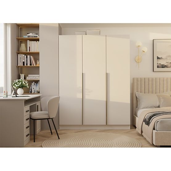 ARMADIO SENSO 3D 150 CM 3 ANTE MANIGLIE DORATE PER SOGGIORNO CAMERA DA LETTO CASHMERE BEIGE