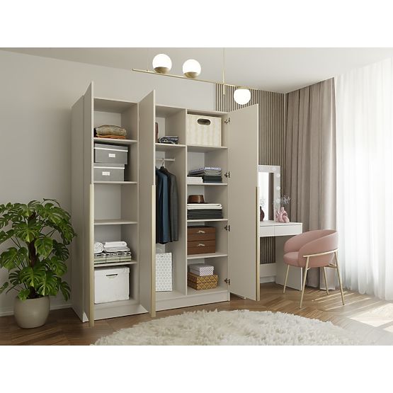 ARMADIO SENSO 3D 150 CM 3 ANTE MANIGLIE DORATE PER SOGGIORNO CAMERA DA LETTO CASHMERE BEIGE