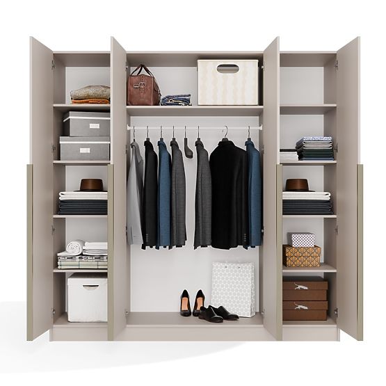 ARMADIO SENSO 4D 200 CM 4 ANTE MANIGLIE DORATE PER SOGGIORNO CAMERA DA LETTO CASHMERE BEIGE