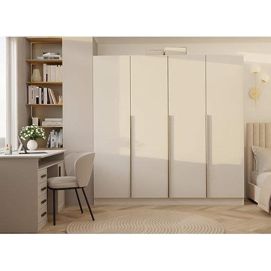 ARMADIO SENSO 4D 200 CM 4 ANTE MANIGLIE DORATE PER SOGGIORNO CAMERA DA LETTO CASHMERE BEIGE