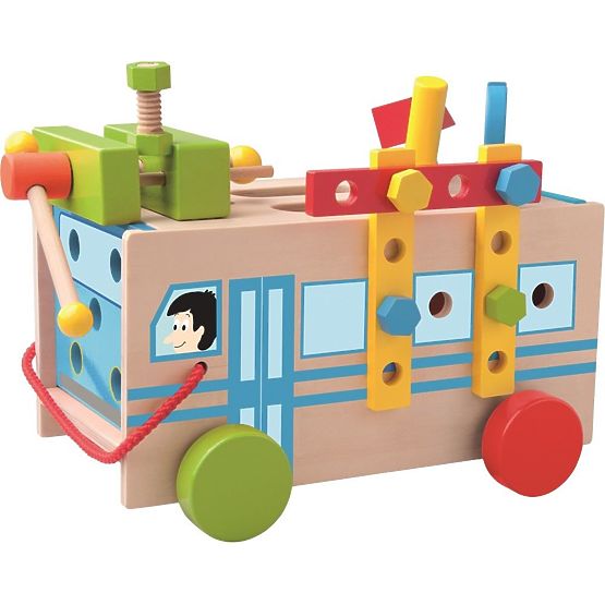 Autobus di costruzione con strumenti
