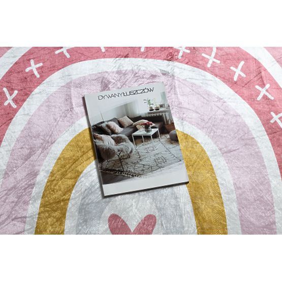 BAMBINO 47810 tappetino rotondo lavabile Arcobaleno, punti per bambini antiscivolo - bianco / rosa