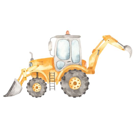 Baule per giocattoli Daria bianco con stampa Escavatore giallo