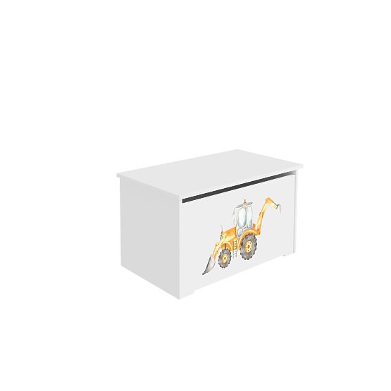 Baule per giocattoli Daria bianco con stampa Escavatore giallo