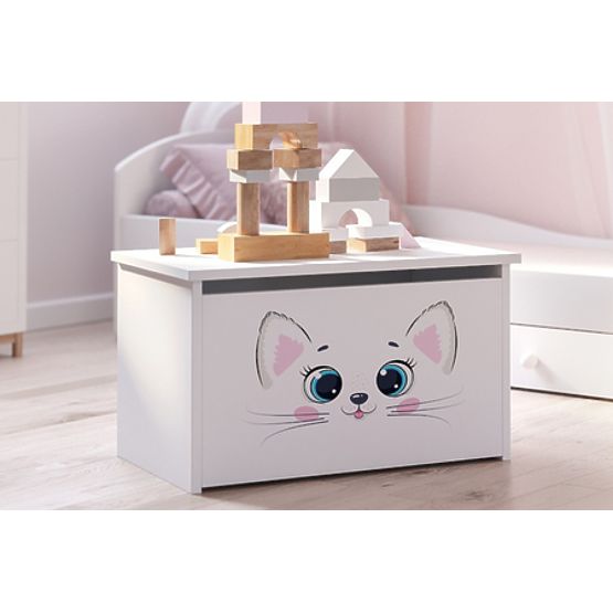 Baule per giocattoli Daria bianco con stampa Pink Cat