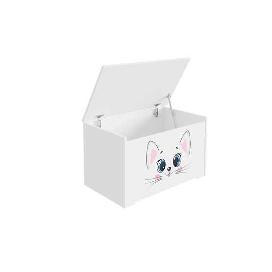Baule per giocattoli Daria bianco con stampa Pink Cat