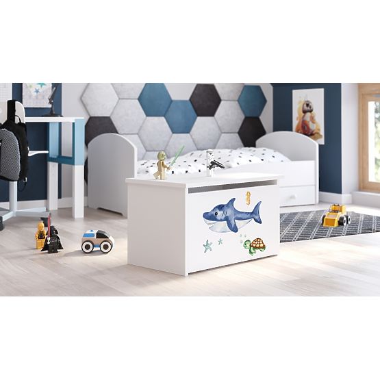 Baule per giocattoli Daria bianco con stampa Squalo