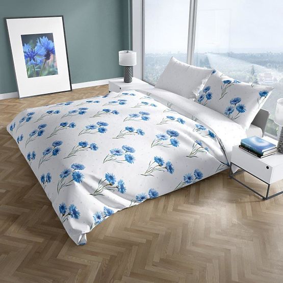 Biancheria da letto in cotone Fiordaliso blu 140x200cm + 70x90cm