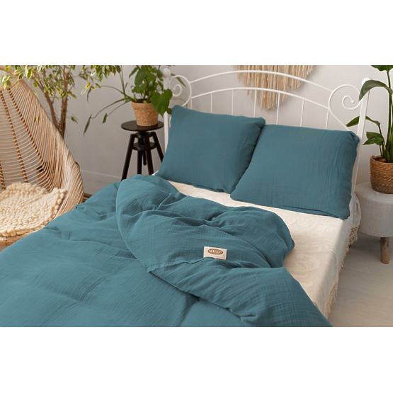 Biancheria da letto in mussola 140x200 cm + 70x90 cm blu scuro