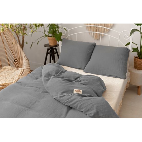 Biancheria da letto in mussola 140x200 cm + 70x90 cm grigio scuro